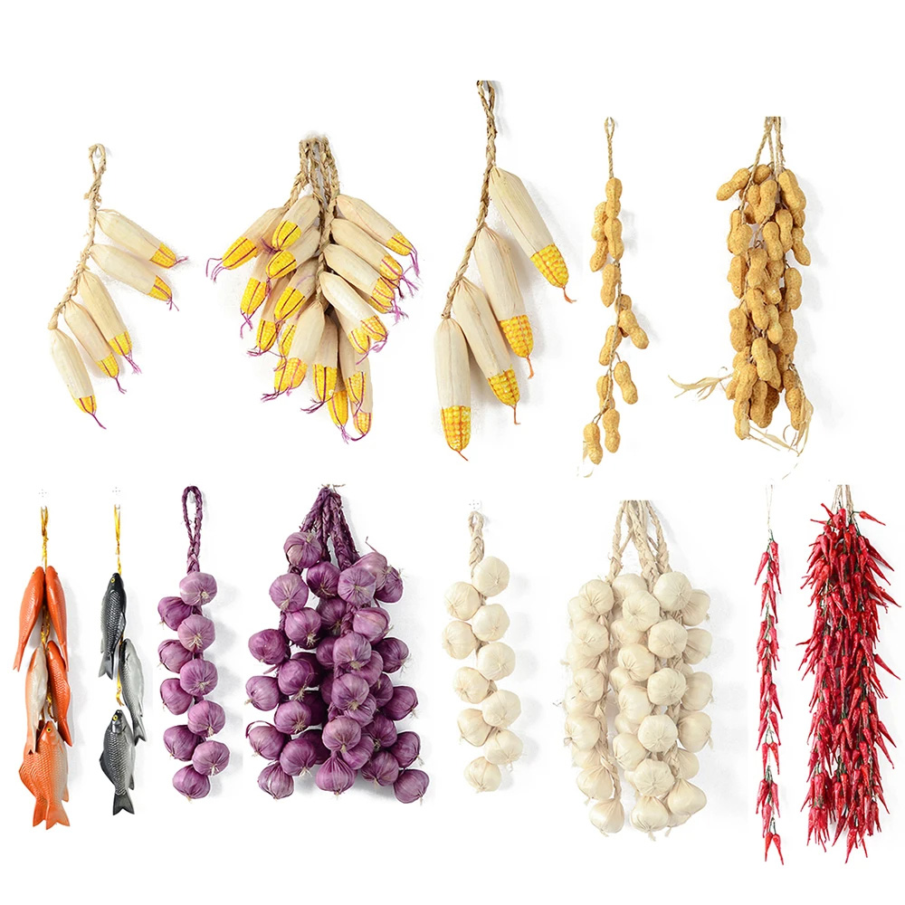 Photography Of Food - สายโฟมเทียมจำลองกระเทียมผักหอมข้าวโพดปลาสตริงแขวนในบ้านปาร์ตี้ครัวอุปกรณ์ตกแต่งถ่ายภาพ